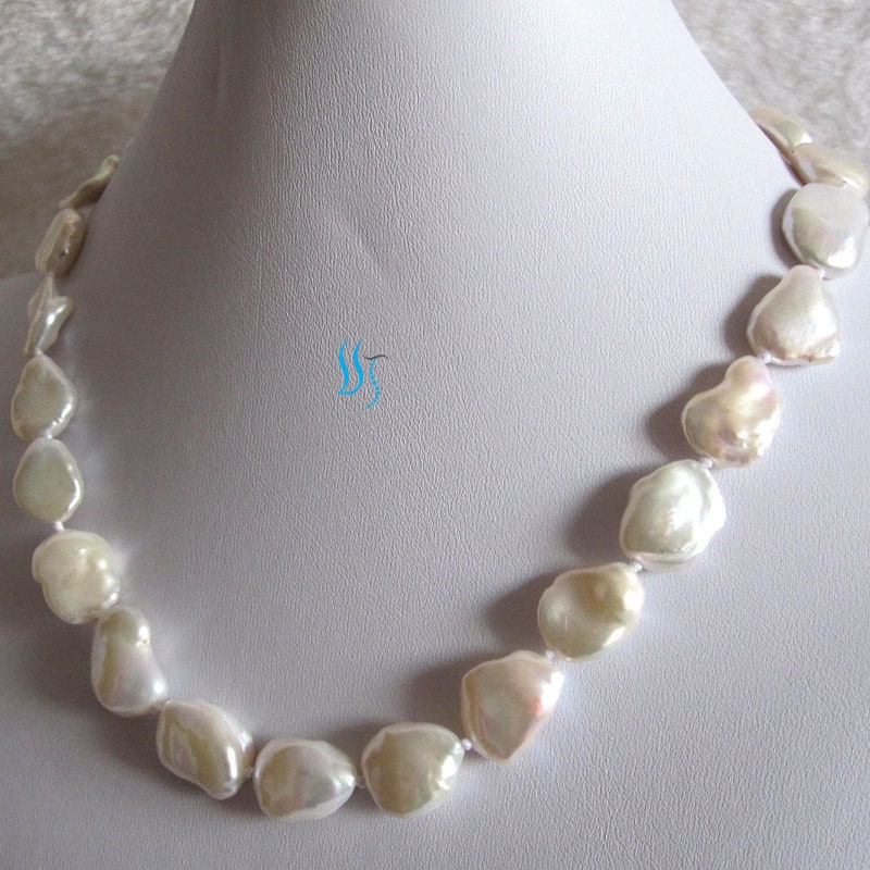 Pearl Necklace - 18 inches 9-13mm White AA Keshi Pearl Necklace - Free shipping