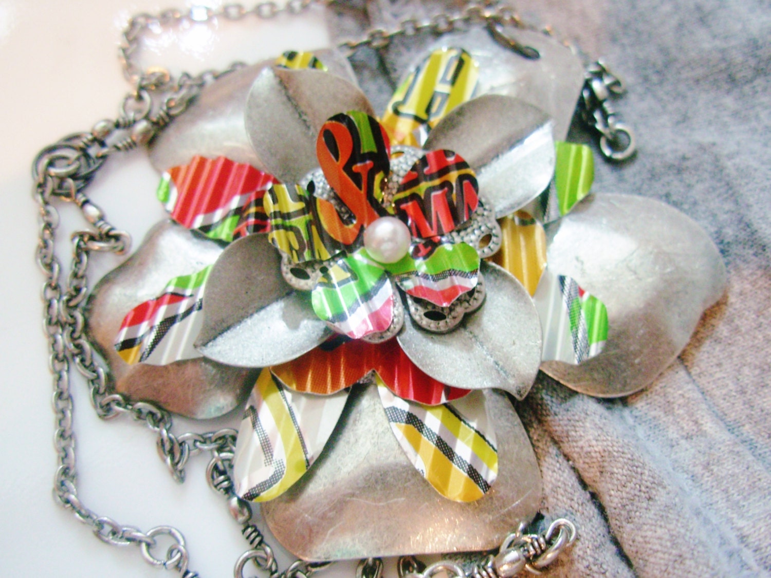 Arizona Tea Half Mango Necklace Aluminum Can Jewelry Earth Friendly Eco Friendly