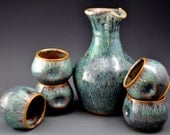 Sake Set. Ocean Jade Pitcher and 5 cups A