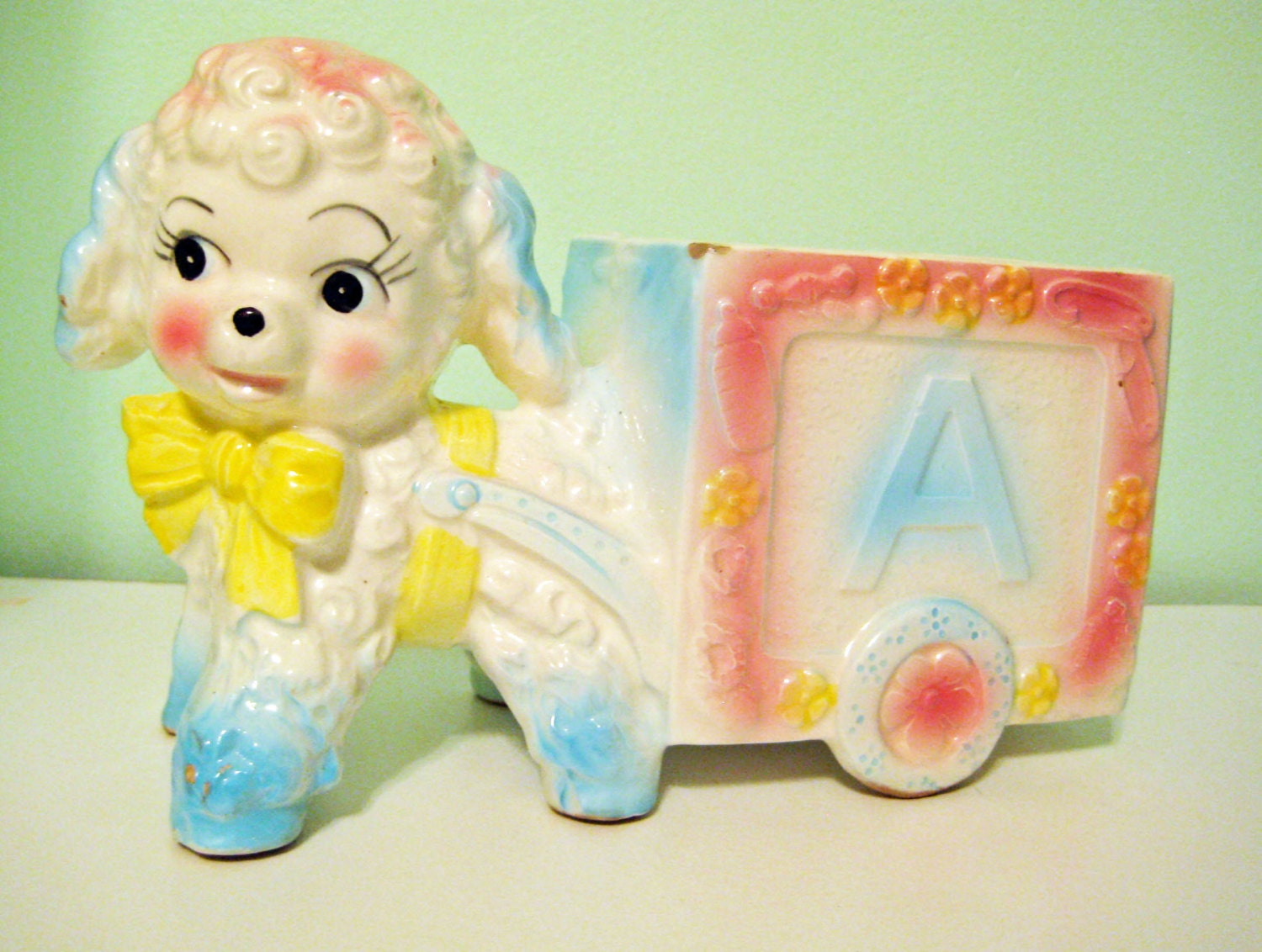 Vintage Lamb Planter with ABC Block Cart