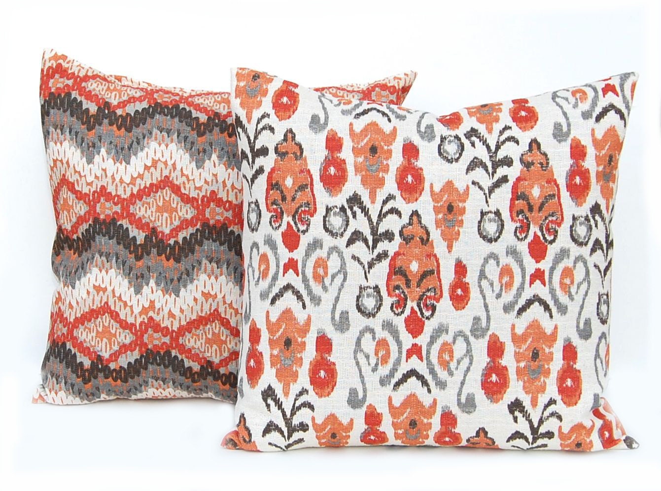Decorative Throw Pillow Covers Pair of Two 18 x 18 Accent Pillow Throw Pillow Cushion Covers Neda Brick Birch Ikat