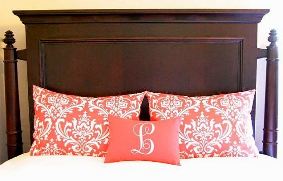 MEMORIAL DAY SALE Pillow Shams Coral Decorative Throw Pillow Covers Standard Full Queen Bedding 19 x 25 Coral Damask and Coordinating Monog