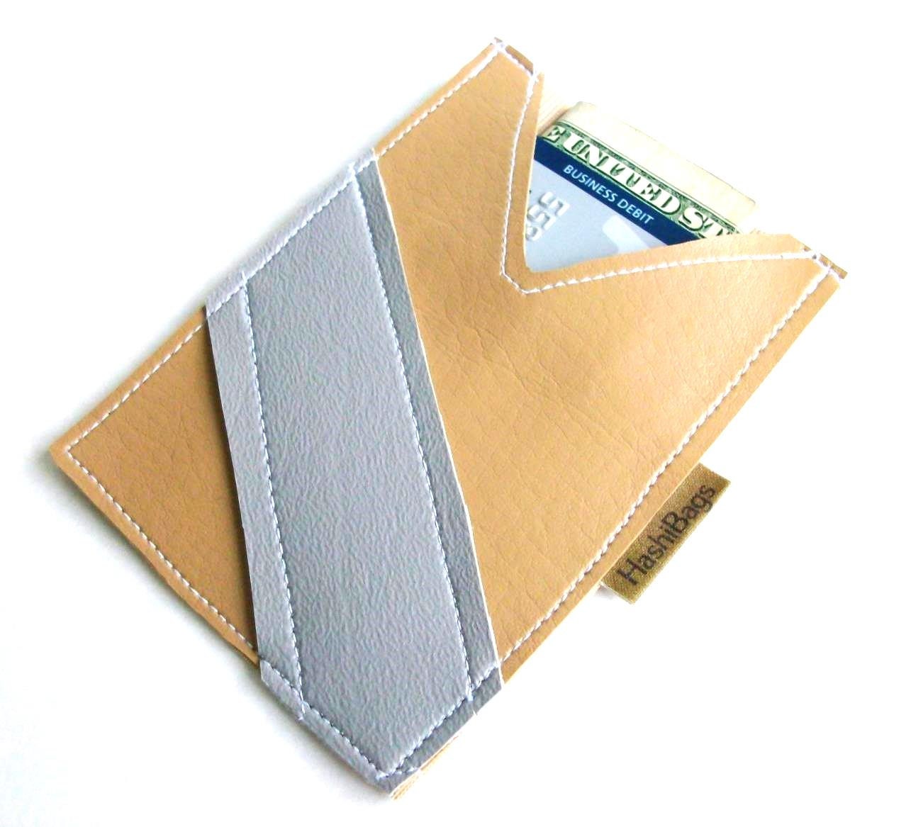 BROWN AND GRAY/ wallet / chevron / business card holder / vegan leather / phone case / ipod case