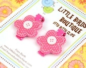 Baby Toddler Hair Clips/Bows - Pink White Polka Dot Flowers Valentine's Day