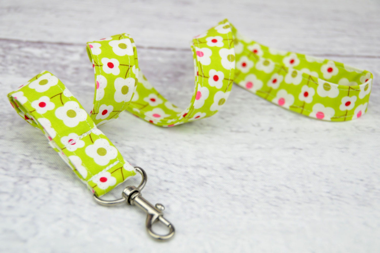 LANYARD- Badge ID Holder. Fabric Neck Key Chain- Riley Blake Penny Lane in Green and Pink Floral