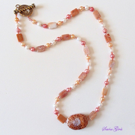 Fire Crab Agate and pastel pearls