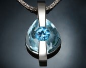 statement necklace - Swiss blue topaz pendant - graduation - birthstone - eco-friendly silver - contemporary jewelry - 3502