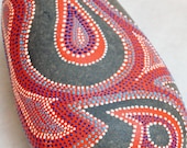 Hand Painted Rock: Orange Tribal Design