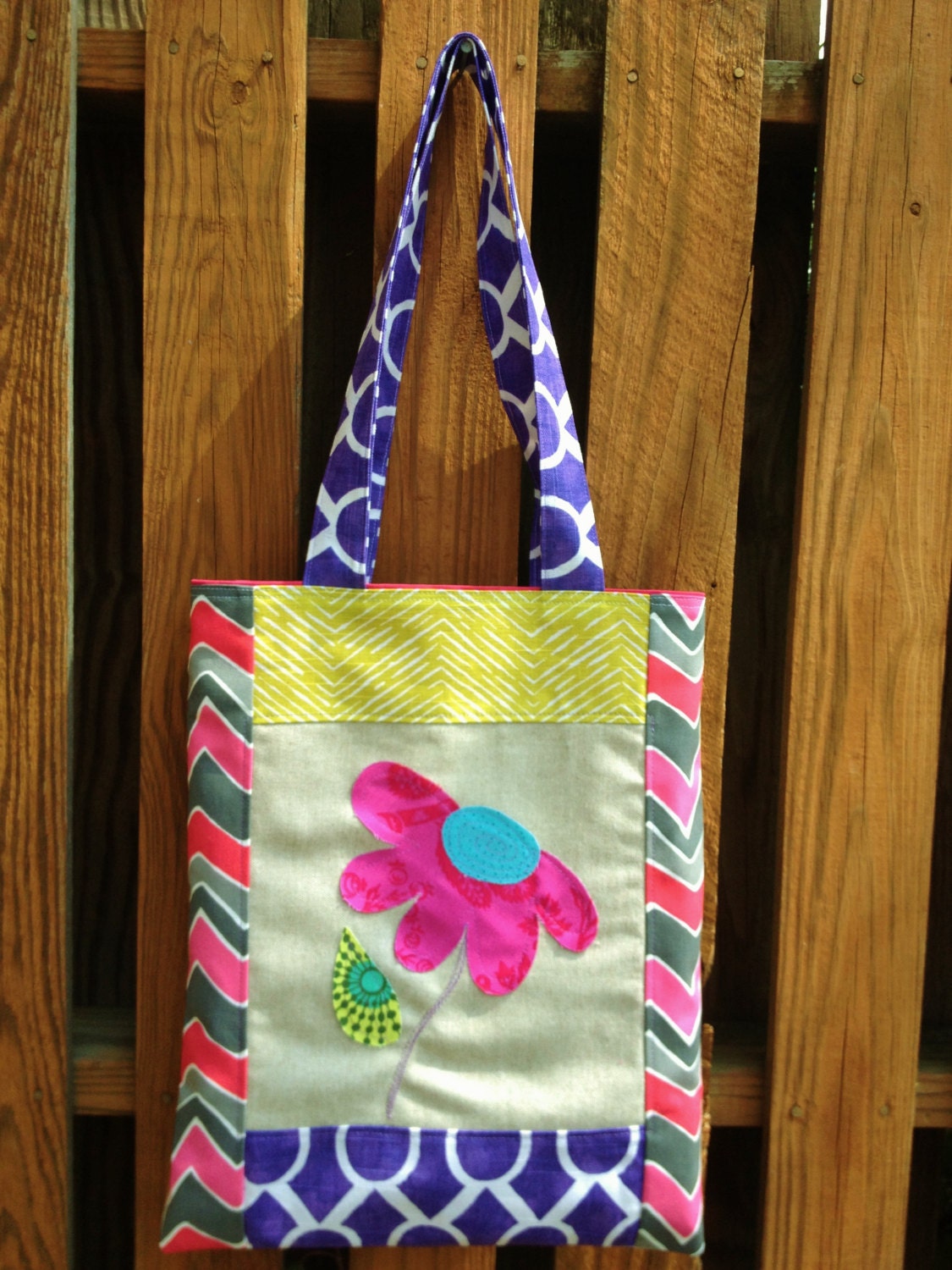 Tote Bag, Large, Appliqued Flower