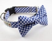 Royal Blue Gingham Bow Tie Dog Collar