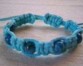 Genuine Crazy Lace Agate Bead and Sky Blue Suede Shamballa Style Macrame Bracelet Child Adult