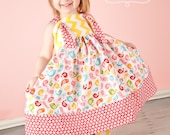 Girls Spring Summer 3-piece Outfit, Knot Dress Ruffle Pants Hair Accessory in Chick Party Chevron Spring