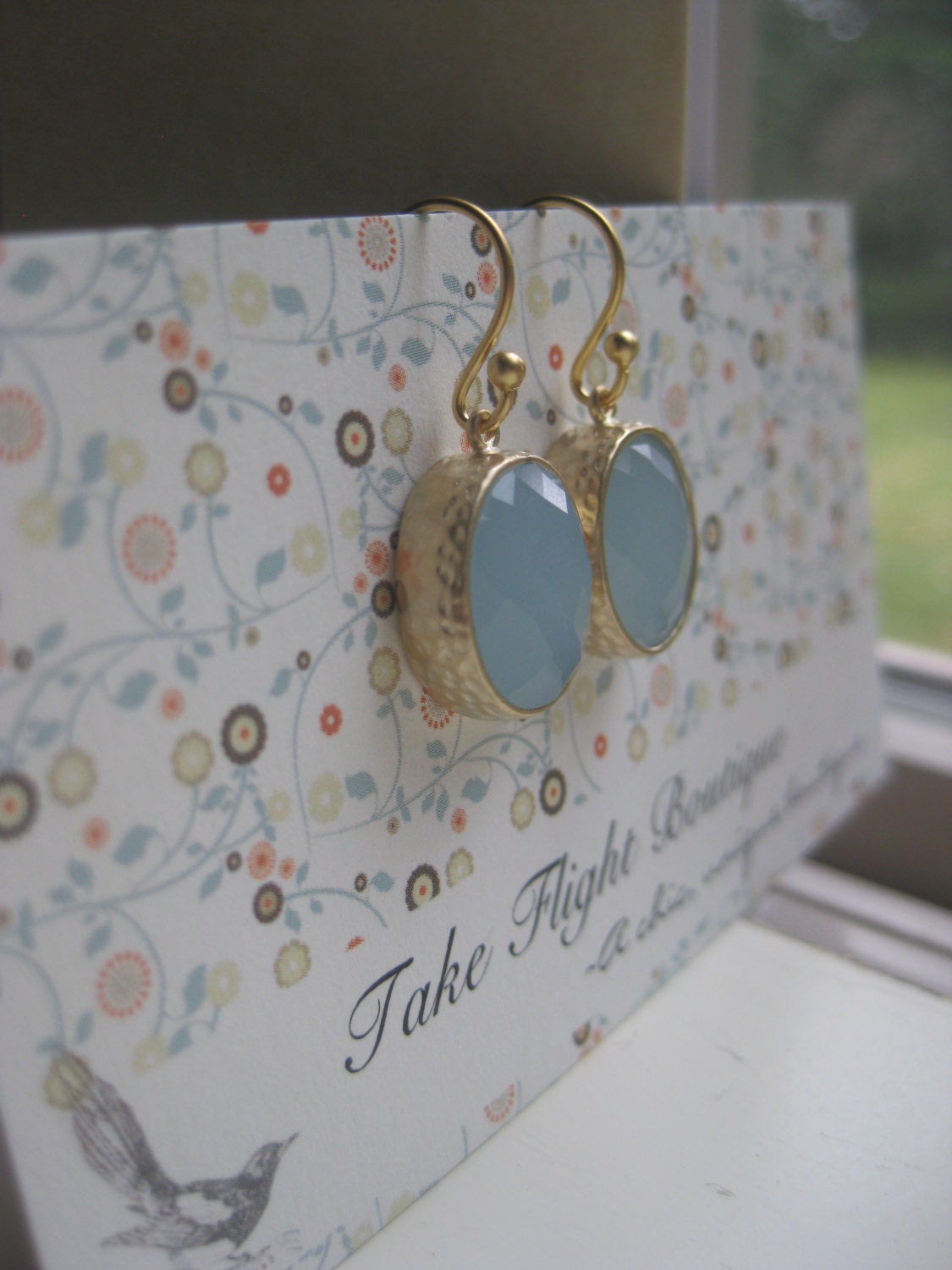 NEW - Matt Gold Framed Alice Blue Earrings - Mother's Day Gift - Faceted - Beautiful - Spring Fashion - TakeFlightBoutique on Etsy