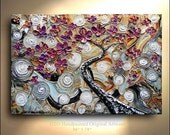 ORIGINAL Painting 24x36 Rust Gold white blue Abstract Art painting tree flower Large  Modern Contemporary Painting by OTO