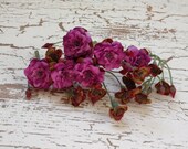 Silk Flowers - One Lot Artificial Pom Pom Roses in Orchid Purple  - VERY SMALL FLOWERS