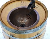 Wine Barrel Bath Vanity w/ copper sink and faucet -  100% recycled Napa barrels