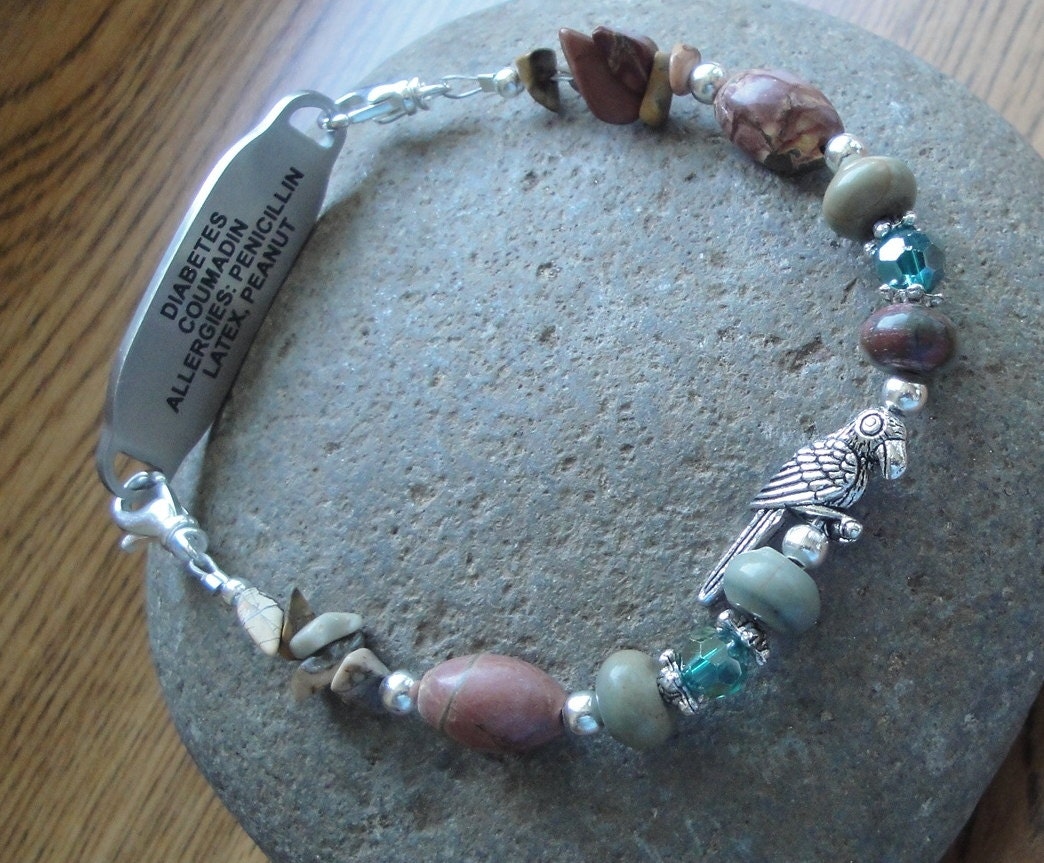Medical Alert Interchangeable Bracelet - Penicillin, Multiple Sclerosis, Diabetic, Seizures, Epilepsy, Allergies etc. - Picasso Jasper