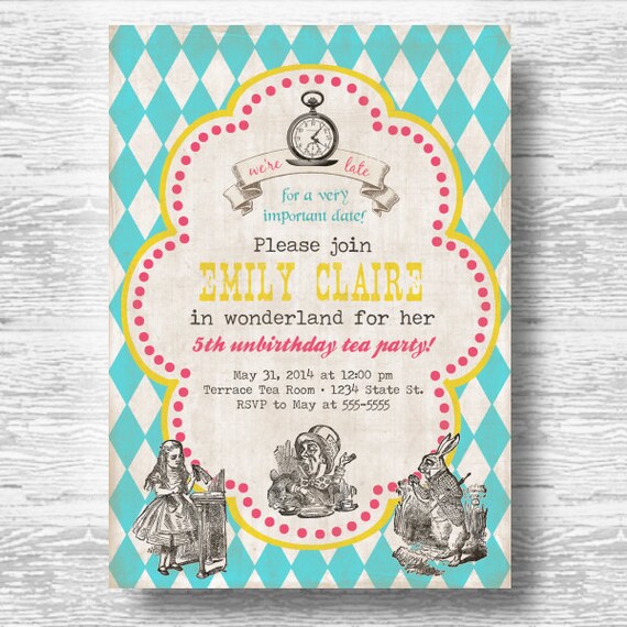 Vintage Alice Invitation for Birthday Party or Baby Shower - in Wonderland Tea Party Girls Printable DIY Invite by BeeAndDaisy Il_570xn