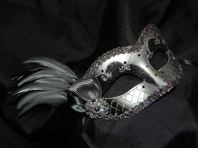 Reserved for Phylicia Feather Masquerade Mask in Black and Silver