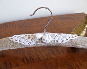 Brides Hanger, Vintage Hemp Linen and Lace with Handmade Rosettes and Antique Shoulder Buttons