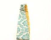 teal damask and yellow floral headband / reversible / summer fashion