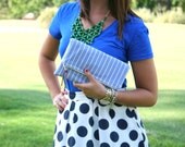 foldover clutch purse in blue and white stripes / nautical / stripes / spring summer / shabby chic