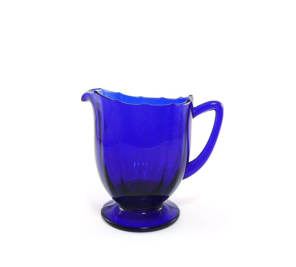 Vintage cobalt blue glass creamer pitcher