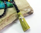 108 Bead Mala Necklace with Silver Cross