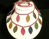 Patinated Colorful Double Leaf Necklace