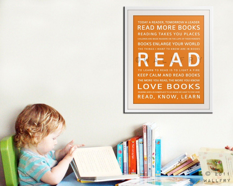 READ inspiration typography print for kids. Children art print for playroom decor or library. Toddler nursery art 8x10 print by Wallfry