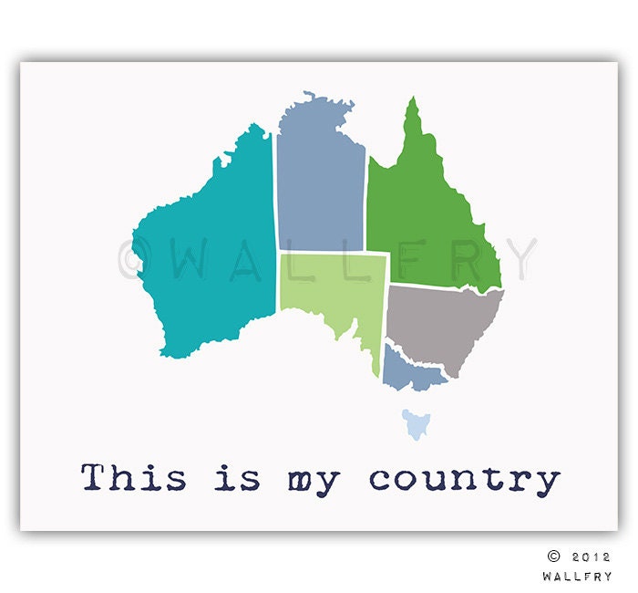 Map of Australia. Playroom wall art country map for kids. Playroom artwork world maps. Modern map print 11x14 nursery print by WallFry