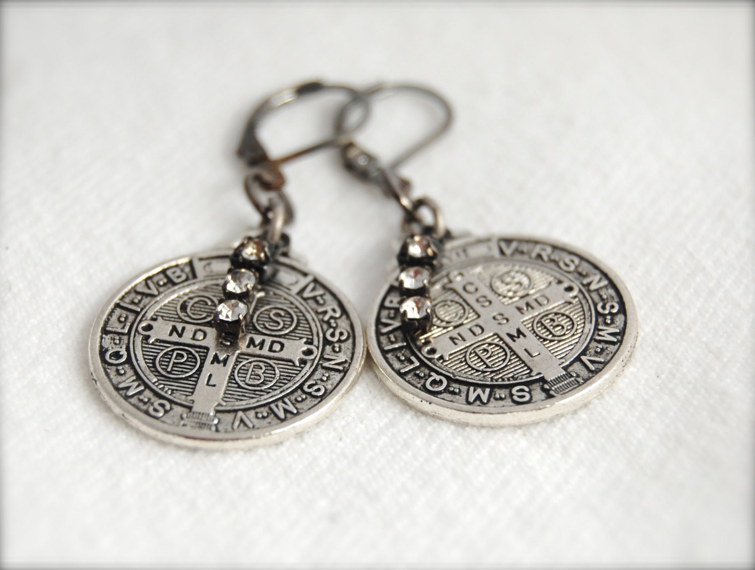 Antique Silver Coin Earrings Religious Medal Earrings
