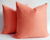 Sukan / 1 Linen Pillow Covers Coral Orange, Decorative Throw Pillows, Accent Pillows, Chevron Pillow Covers 22x22 Cushion Cover