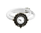 Happy Father's Day Sale - Handmade New Antique Bronze Vintage-style Victorian Quartz Watch White Leather Wrapped Bracelet (Get 12% OFF)