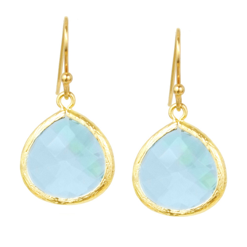 Aquamarine Crystal Earrings in Gold