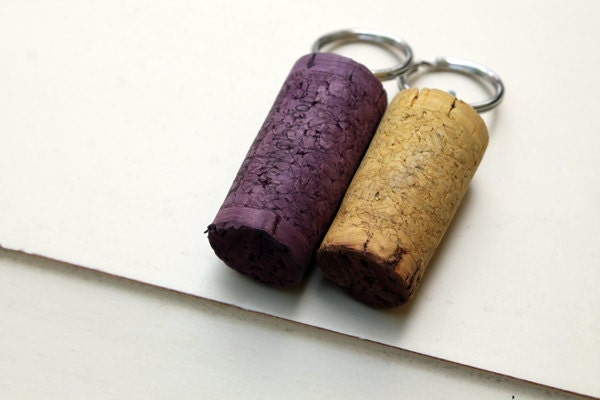 Yellow and Purple - Wine Cork Key chains - colored cork keychains