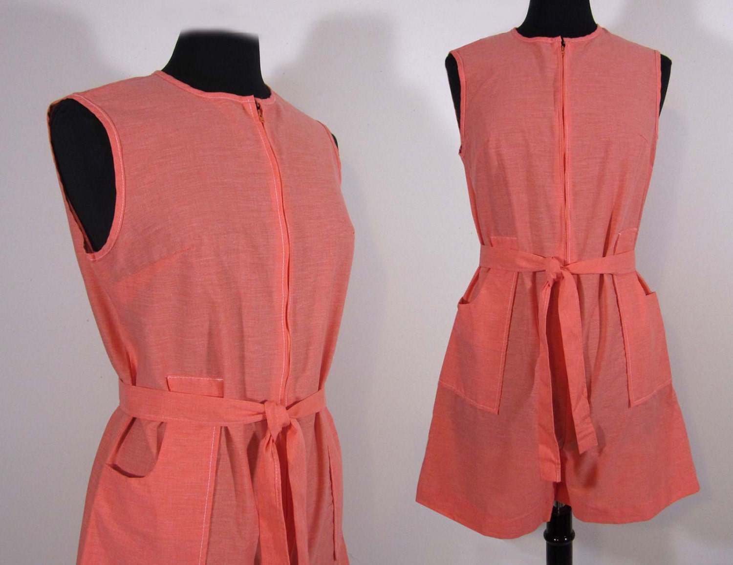 1960s Cotton Romper - Dark Peach womans romper shorts - M - like new