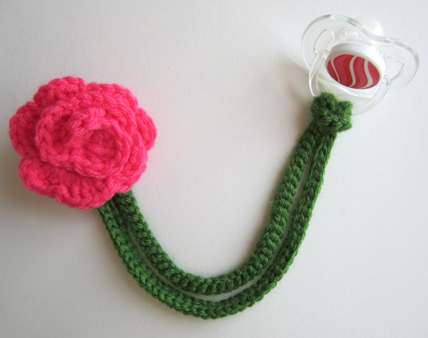 Girl Pacifier Clip, Crochet Flower Pacifier Clip, Baby Pink Flower Pacifier Clip