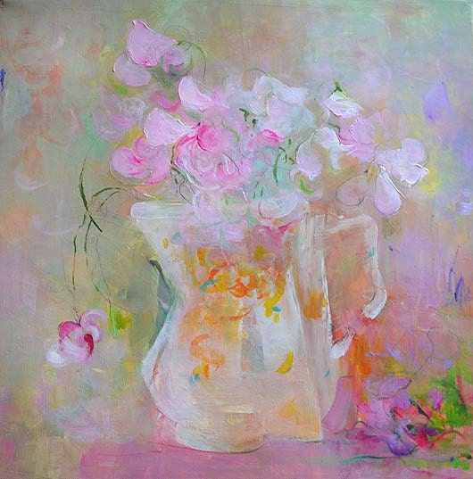 SWEET PEAS  Original Abstract Painting on stretched Canvas 12x12