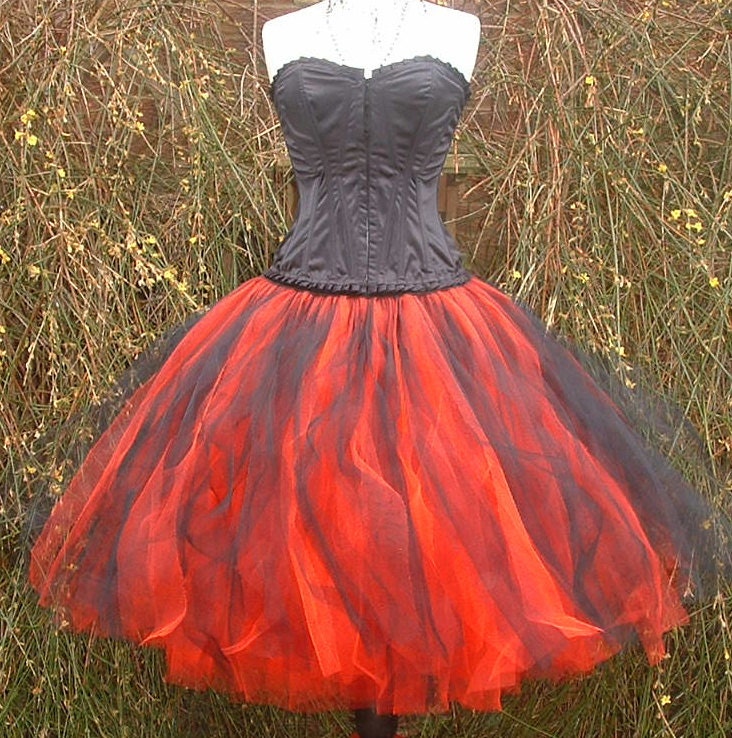 adult tutu skirt red black RAGGED lined 3 layers net tulle 26"long goth steam punk wedding prom gypsy skirt  US size 6-12