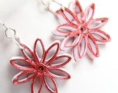 Nine Pointed Star Earrings White with Metallic Red Paper Quilling bridesmaid gift Eco Friendly Earrings / Artisan Jewelry