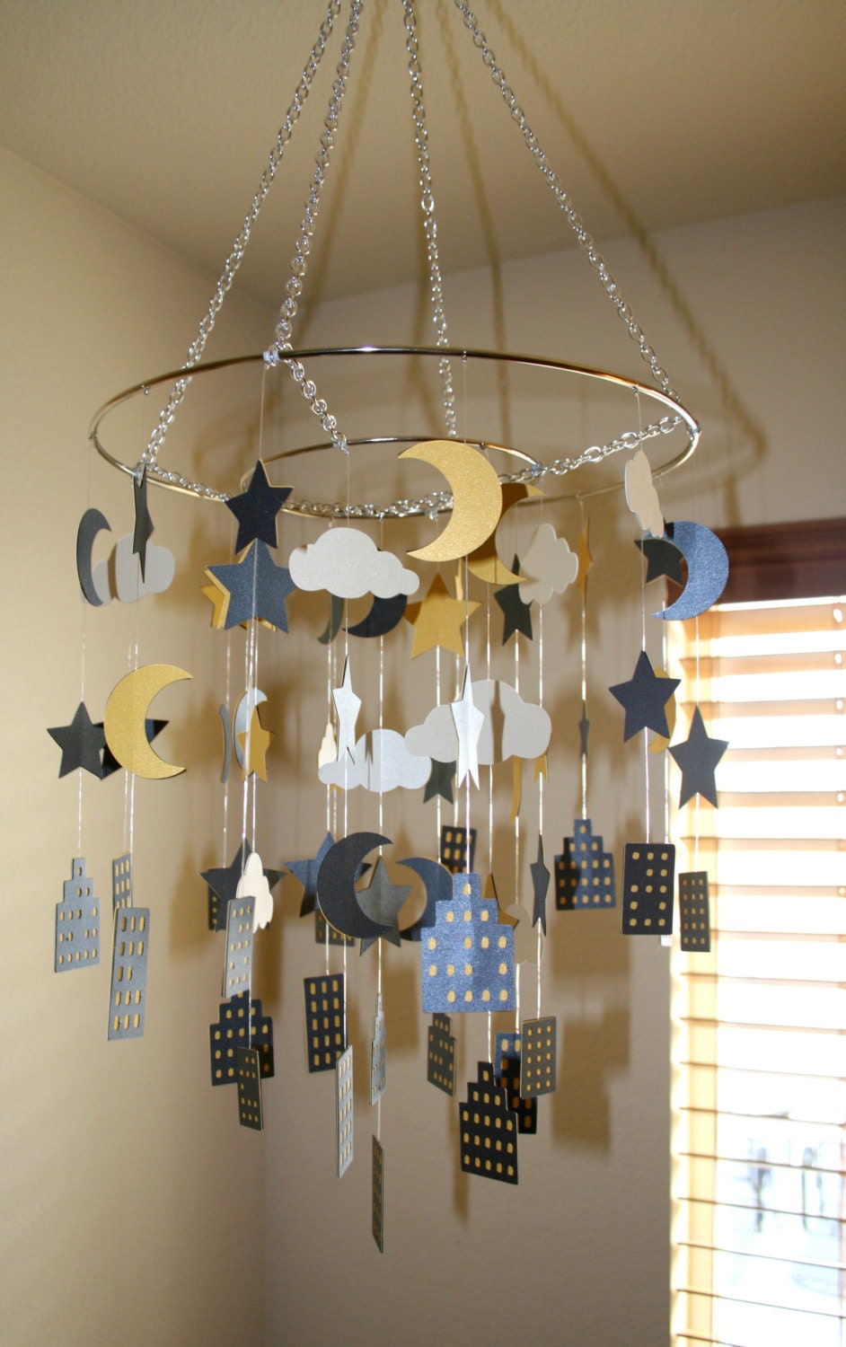 Starry Night City Skyline Mobile & Wall Hanging Set - Made to Order