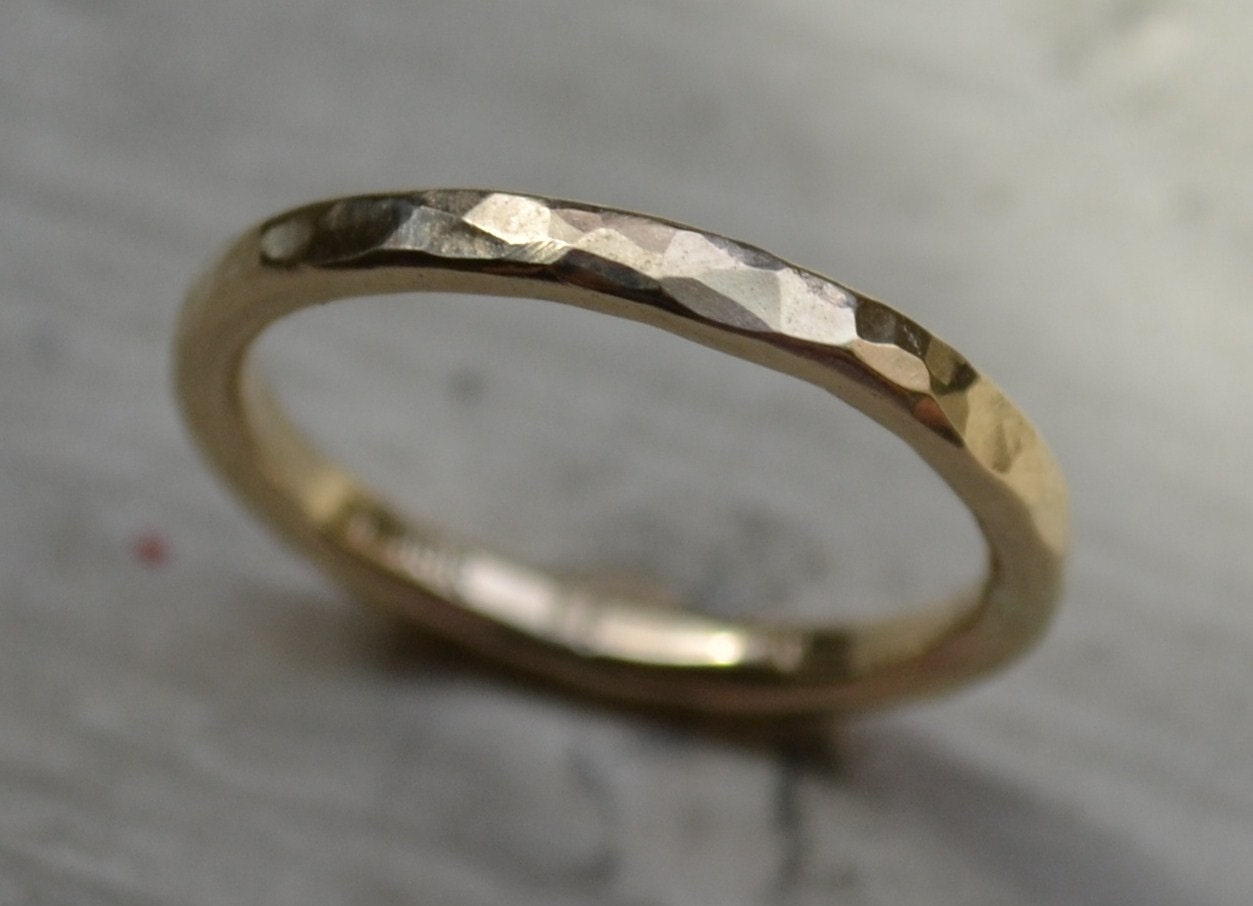 womens 14k yellow gold hammered wedding band - handmade artisan designed 14k gold wedding or engagement band - customized