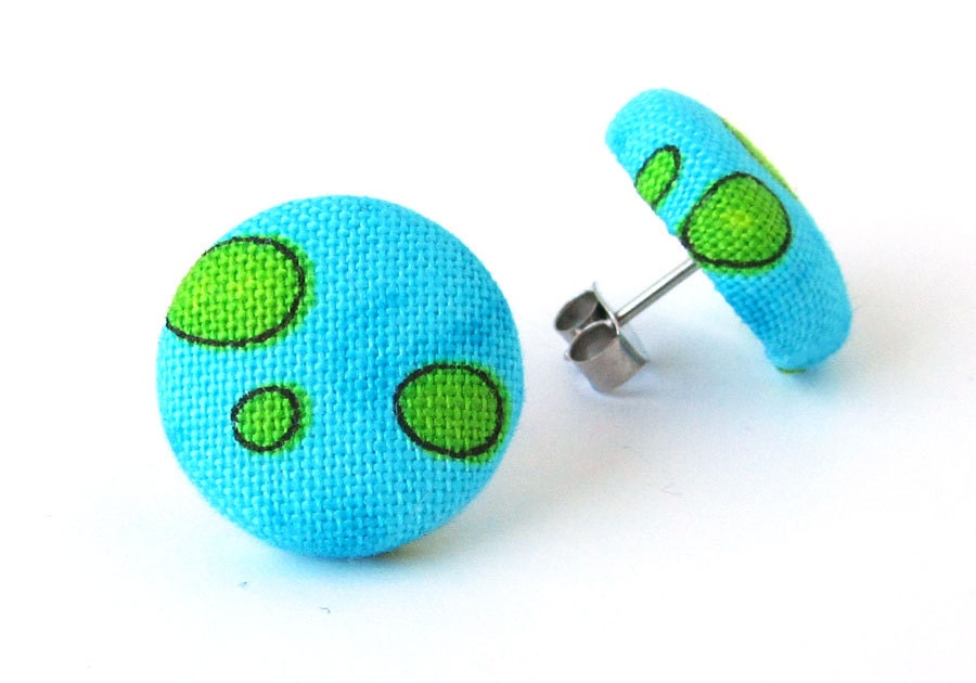 Earth turquoise stud earrings button blue green cyan funky