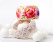 Dolce Primavera bracelet set. Hand Painted Jewelry. Flowers Lace Bangle Bracelet. Floral fashion. Bright pastel colors. Wide and Average