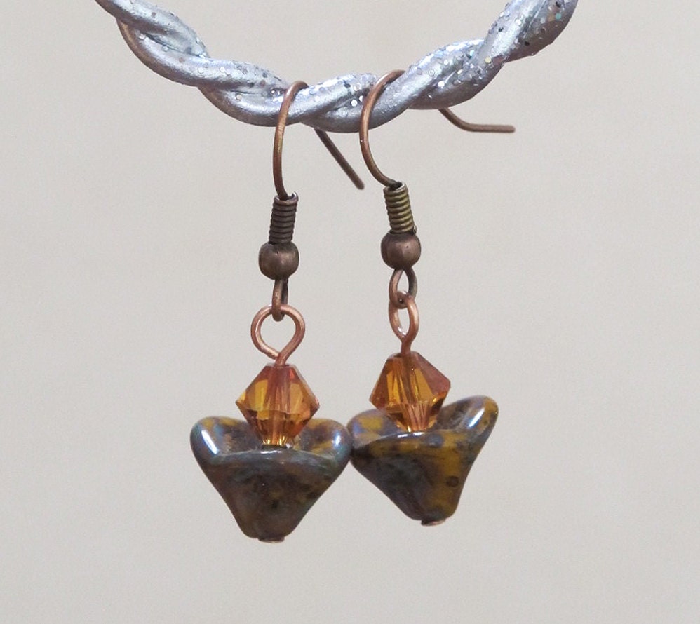 UU Chalice Earrings - Topaz crystal with Earth Tone Czech Glass