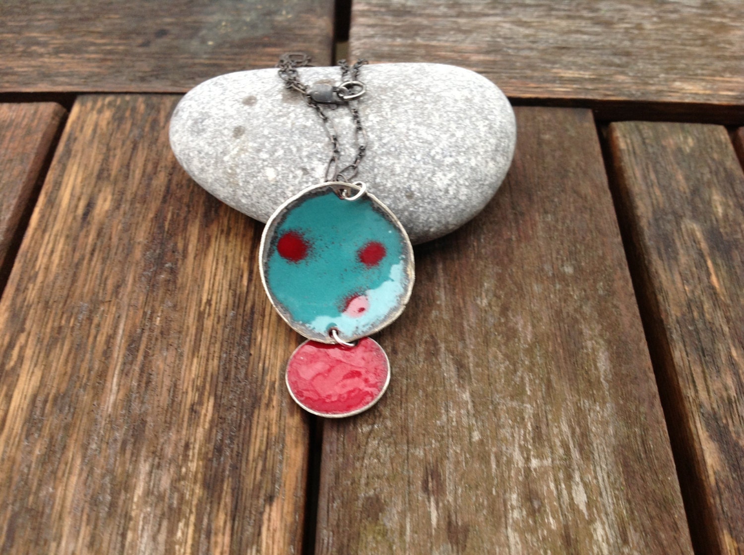 Custom design running or yoga necklace turquoise and red