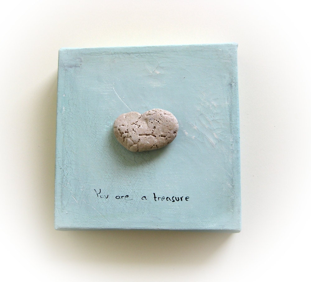 unique LOVE gift for him - heart shaped beach rock on canvas. Ready to hang