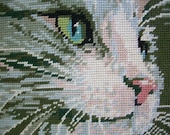 vintage needlepoint cat tapestry from France,