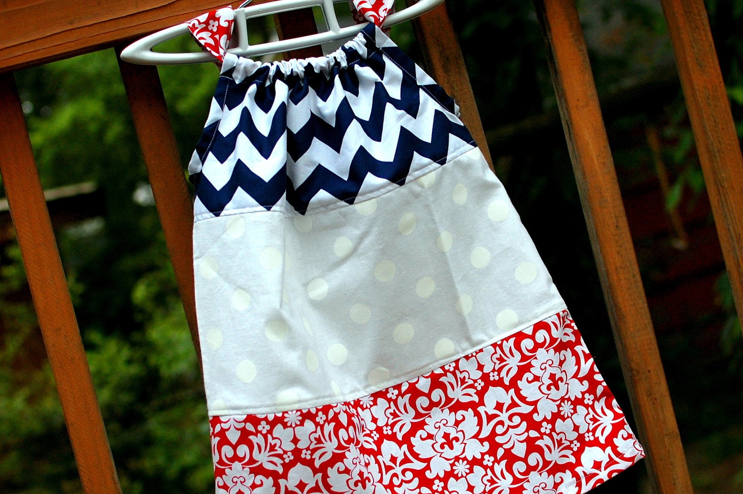 Girl's 3 Tier Pillowcase Style Dress, Red, White, and Blue, Sizes 6yr to 12yr